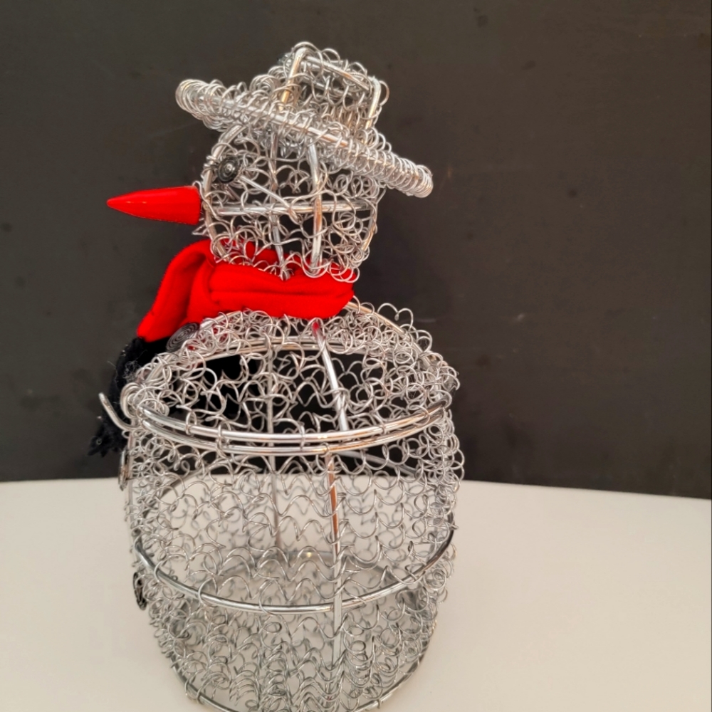 Adorable Snowman crafted with silver wire, perfect holder for candy or whatever